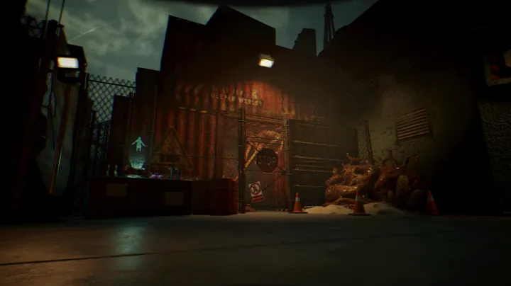 The dock gate, a rusted container wall stencilled built for deeper worlds.