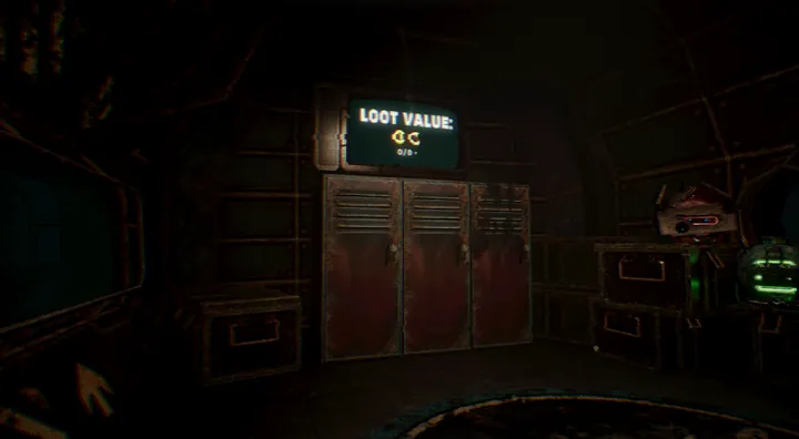 The stash lockers aboard the MULE under a loot value screen.